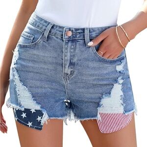Denim Distressed Women Shorts🇺🇸❤️💙🤍